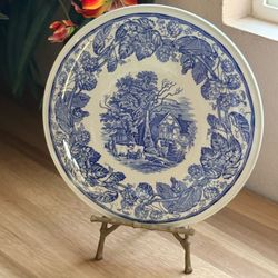 Vintage Spode Blue Room Collection “Rural Scenes” Cake Plate • Made in England