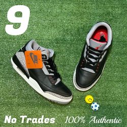 Size 9 Air Jordan 3 Retro “Black Cement 2025” 🐘 