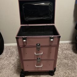Professional Rolling Makeup Train Case with Drawers, Large Cosmetic Trolley with Locks