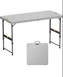 Zeta X4 Pro, 4ft Portable Folding Table, One-Handed Height Adjustment, 4 Heights, Gravity Lock, Carry Handle, Indoor Outdoor Heavy Duty Fold-in-Half U