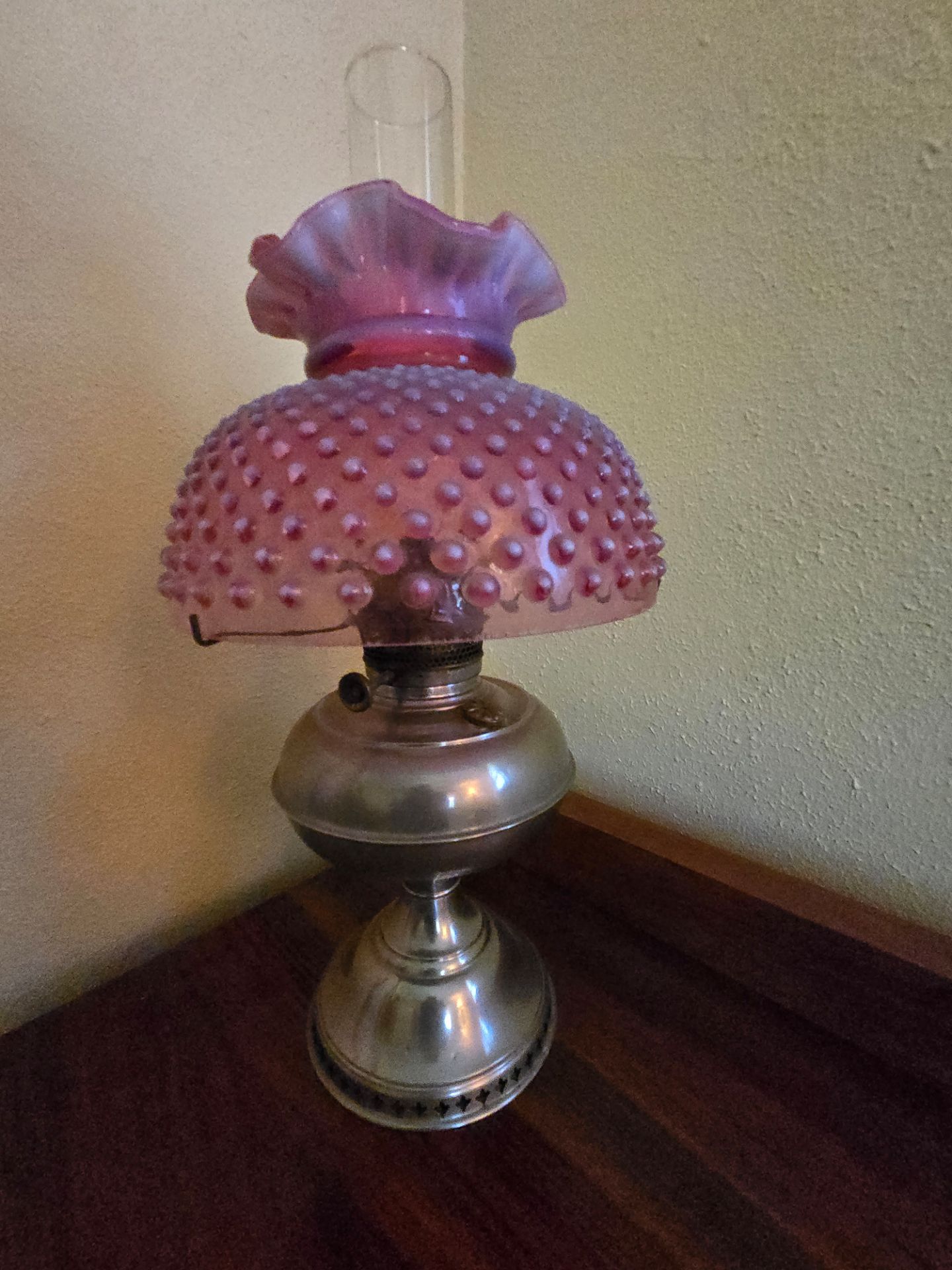 Vintage Antique Parlor Lamp Pink Hobnail Shade