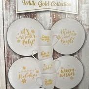 Loblolly Pines White Gold Collection 8 Piece Dessert Plate & Mug Set Christmas
