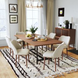 Ivory Modern Upholstered Dining Chair with Solid Wood Legs Set of 4