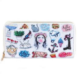 CHARACTER PRINT / VINYL CLUTCH WALLET / ZIPPER / COIN POCKET / CASH POCKET / CREDIT CARD POCKET / ONE SIZE / 7 1/2 INCH WIDE / 4 INCH TALL / NICKEL AN