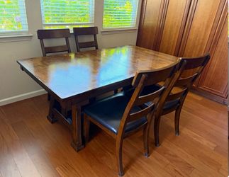 7-Piece Rectangular Mangowood Dining Table Set, Extendable, with 6 Chairs