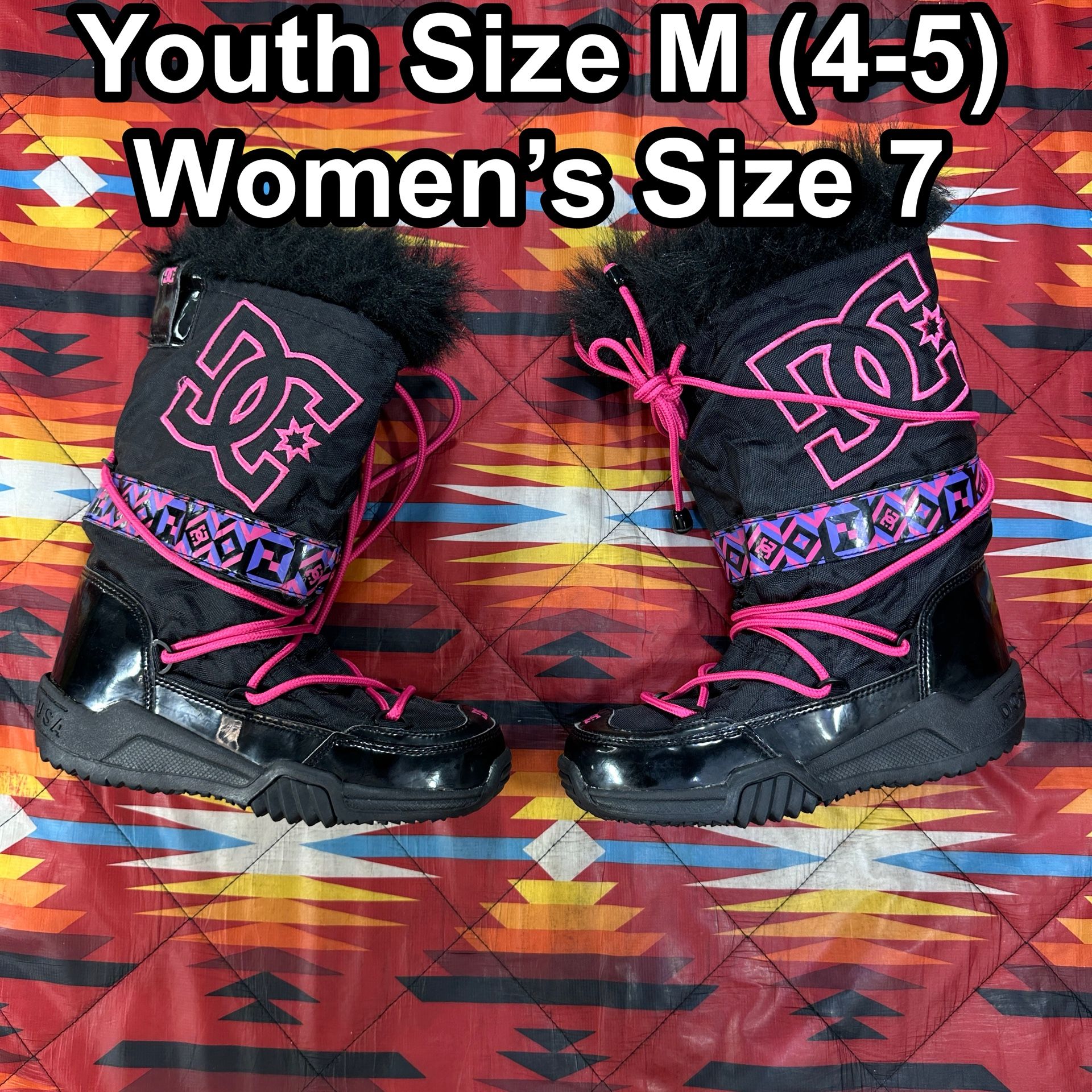 Vintage Y2K DC Boots Girls Medium 4-5 Chalet WR Black Fur Winter Water Resistant