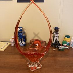 Vintage Chalet Electric Orange Cross Tipped Glass Basket