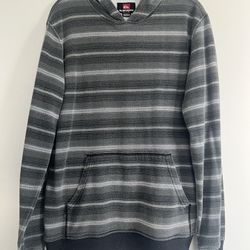 Quiksilver Gray Striped Pullover Hoodie – Men’s Small