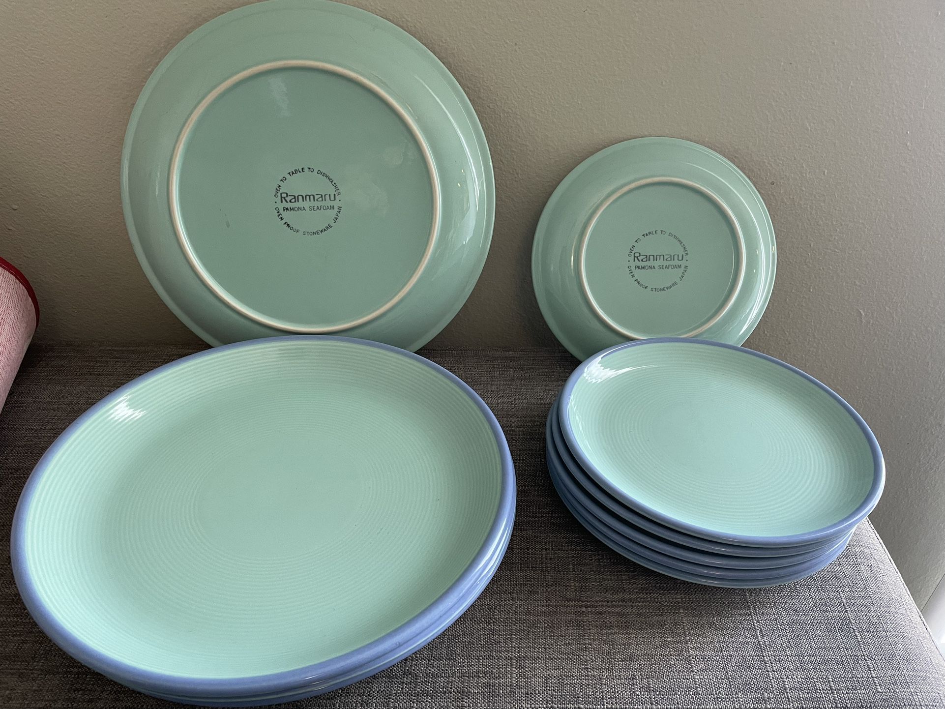 Set of 10 Ranmaru Pamona Seafoam Stoneware Dinner Plates /salad plates