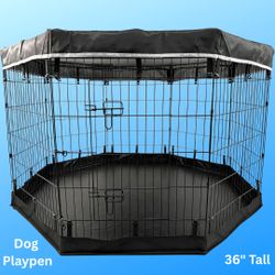 8 Panel Fence with Door, 36” Tall Dog Playpen with Cover