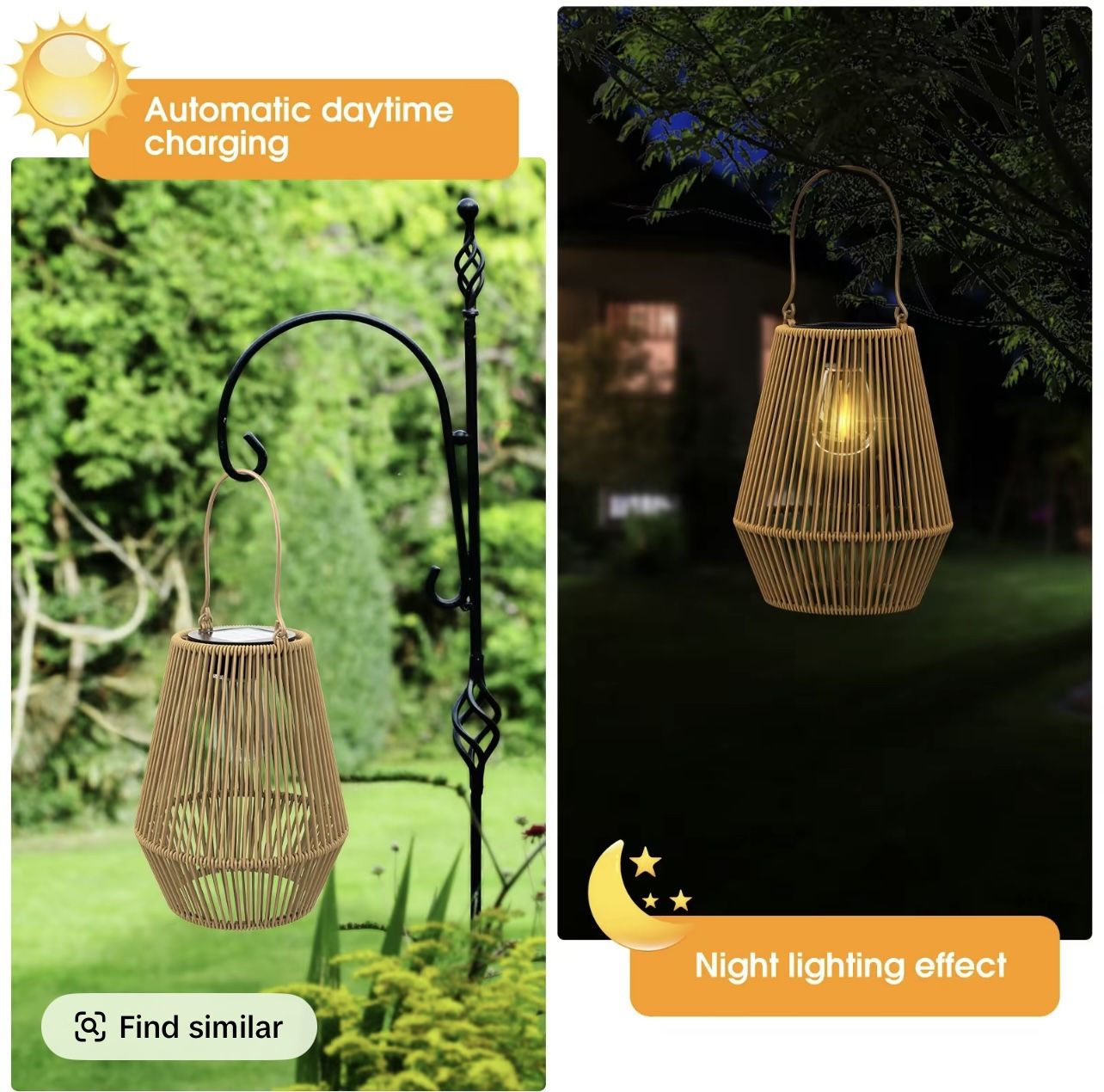 Handwoven Rattan Solar Lantern, Special Design Outdoor Solar Garden Lights, Waterproof Solar Lights Suitable for Patio, Yard, Porch, Pathway, Decorati
