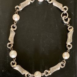 Vtg Estate 12K Gold Filled Chain Link Barrels & Genuine Pearls Bracelet 7.5” Excellent Condition total Weight 9.44 Grams 