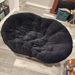 Papasan Chair – Black Wicker & Cushion – Indoor/Outdoor – Like New