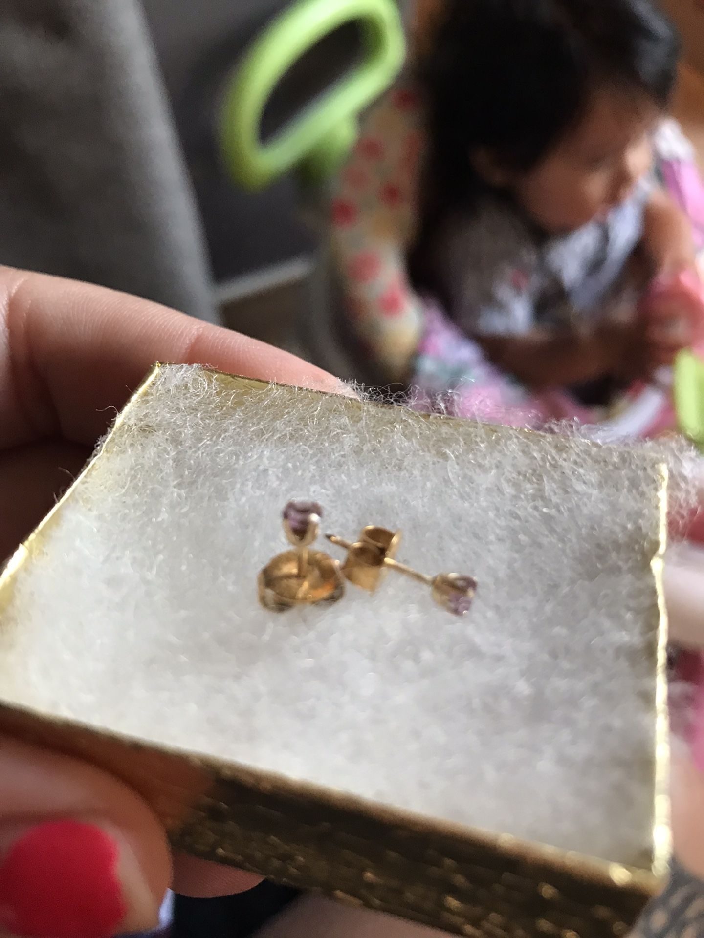 14k gold BABY earrings With Purple Diamond $60