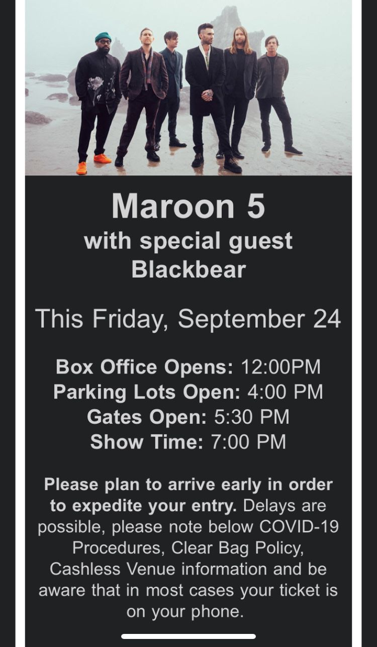 Maroon 5 Tickets (2 Lawn) MidFlorida Amphitheater 