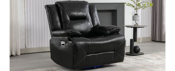 360° Swivel and Rocking Home Theater Recliner Manual Recliner Chair with a LED Light Strip for Living Room,Bedroom, Black