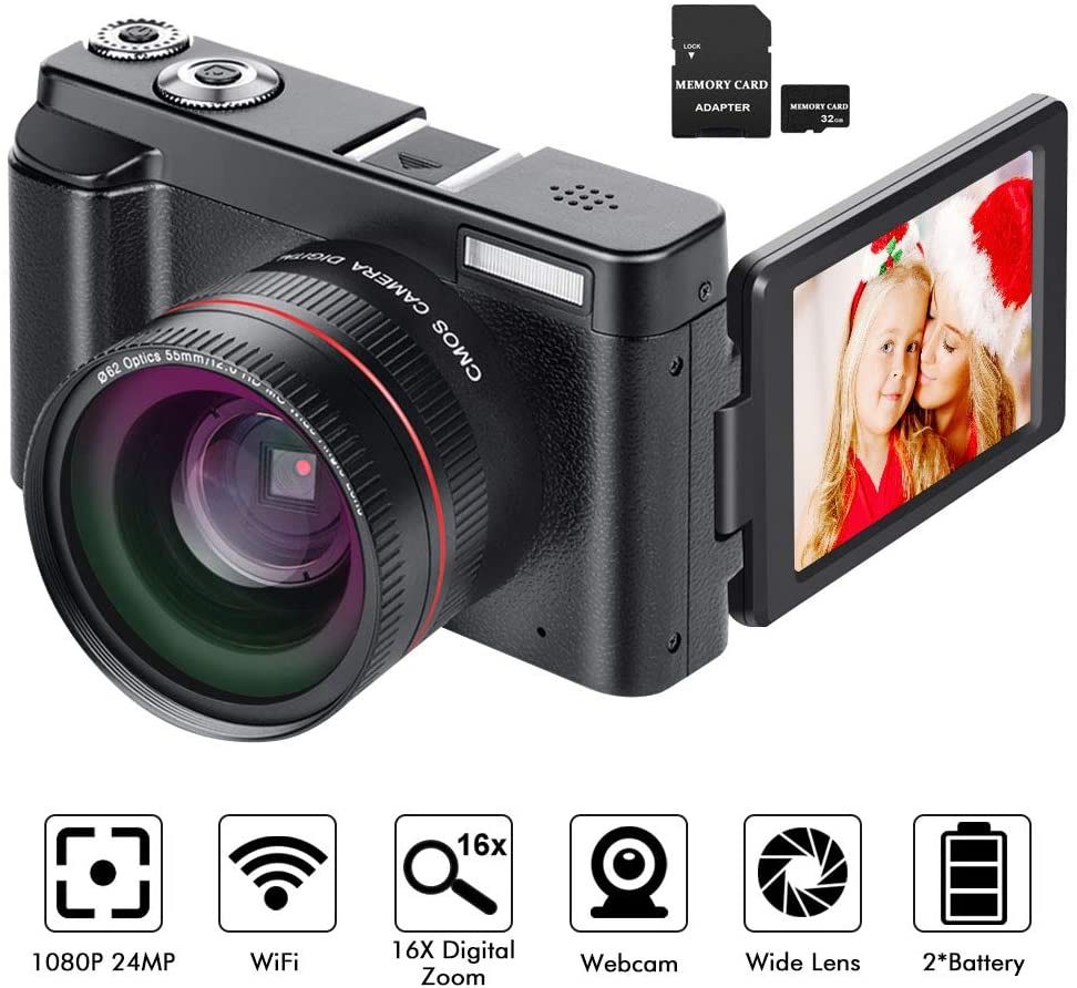 Digital Camera YouTube Vlogging Camera HD 1080P 24MP Video Camcorder 16X Digital