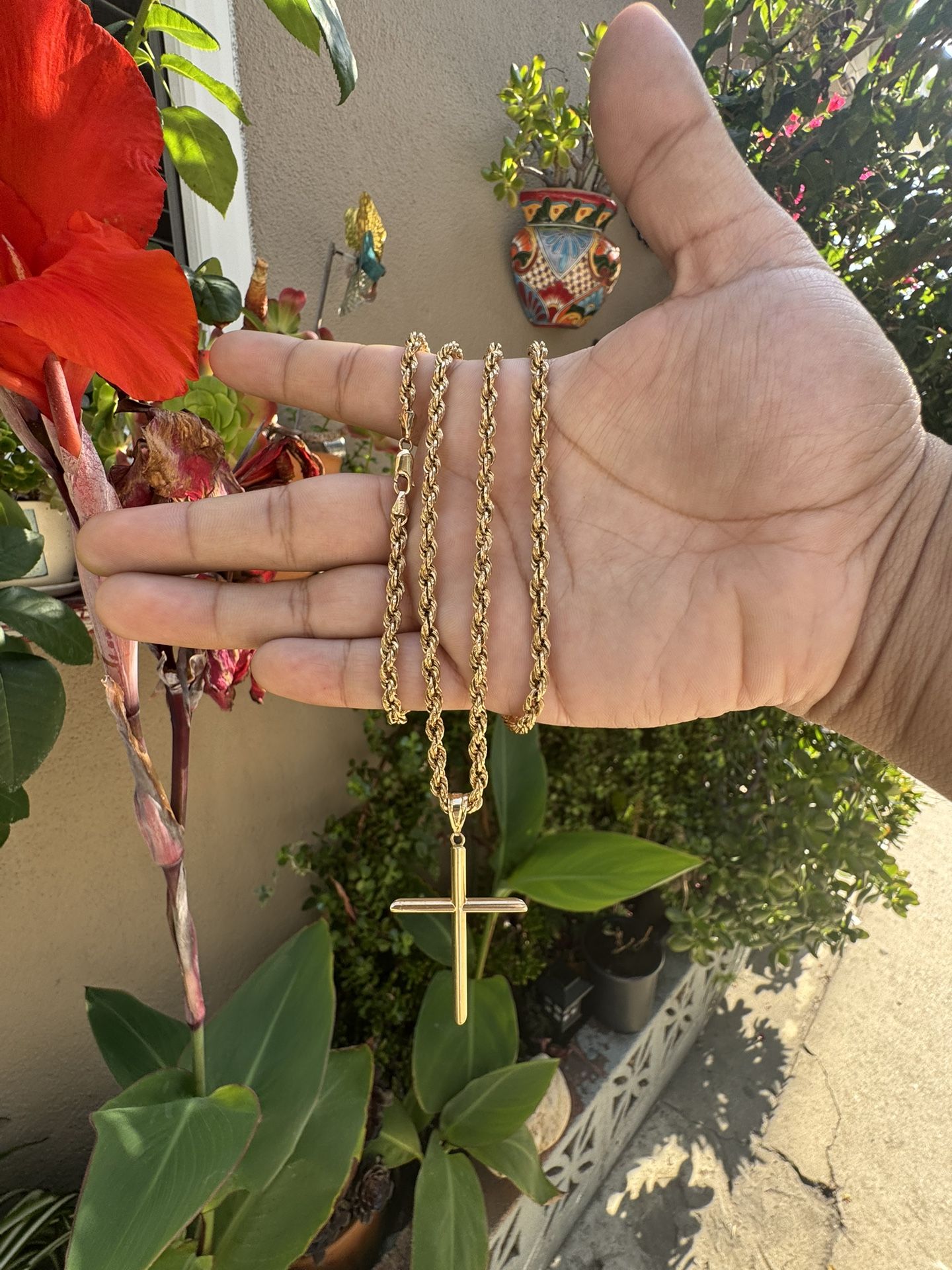 14K Gold Rope Chain – With Cross Pendant
