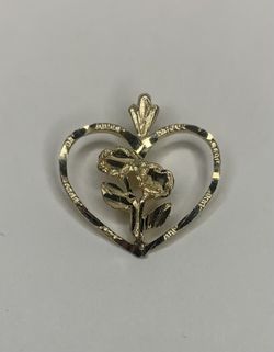 14k Solid Yellow Gold Roses In Heart Pendant/Charm
