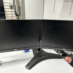 Dual Computer Screens With Holder 
