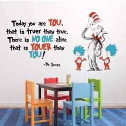 NEW! Dr Seuss Wall Peel & Stick Decals Inspirational Quote "Today You are You..." Thing 1 Thing 2