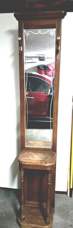 Antique/Vintage Pulaski Wood Hall Tree with Mirror