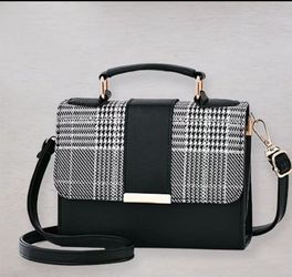 Black Houndstooth Crossbody Handbag
