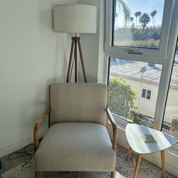 Solid Wood Mid-Century Armchair (Taupe) 