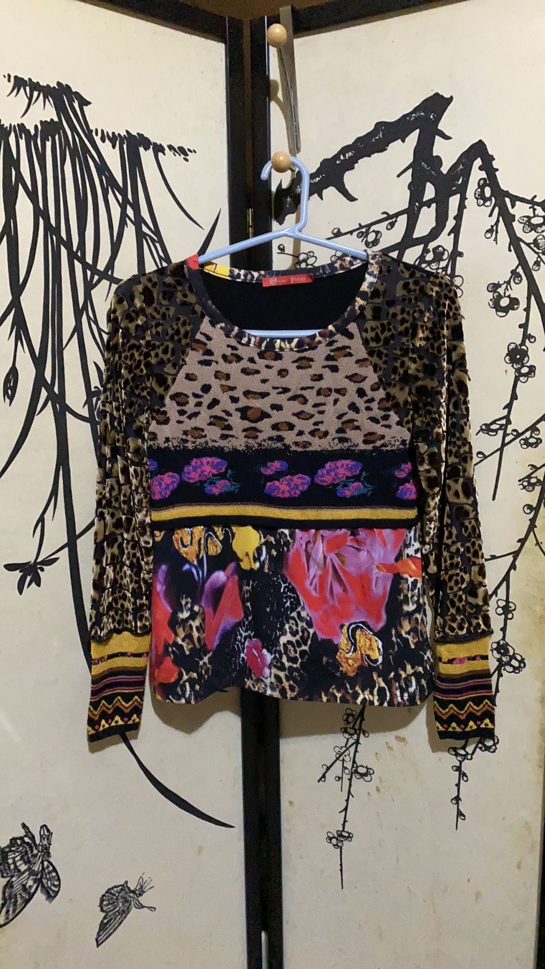 Olivier Philips Multicolored Cheetah Print Burnout Velvet Blouse