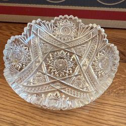 Antique American Brilliant Period Cut Glass Bowl | Hobstar, Crosshatch & Fan Pattern | c.1890–1910