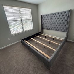 Brand King/ Queen Size Bed Frame Velvet Black  Or Gray With Nails 6 Ft Tall Same Day Delivery 🚚 Finance Available 