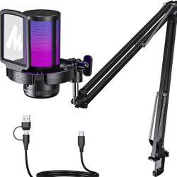 MAONO Gaming USB Microphone, Noise Cancellation Condenser Mic with Mute, Gain, Monitoring, Boom Arm,