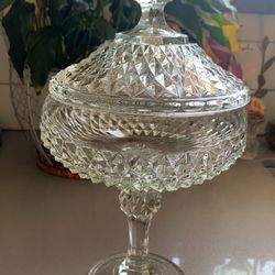 Vintage Glass diamond Pedestal Candy Dish