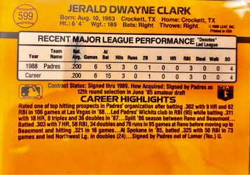 1988 Leaf Jerald Dwayne Clark #599 Baseball Card