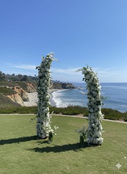 White Roses / White Flowers and Faux Greenery Wedding Ceremony Arch, Event, Party Arch Backdrop