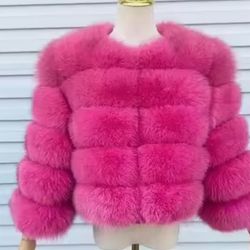 Bright Real Furry Pink Jacket With No Hood XL