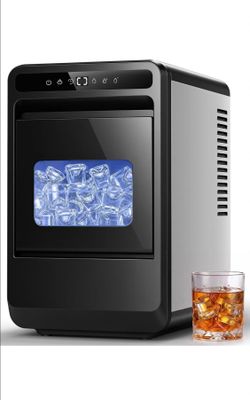 Clear Ice Cube Maker - 8 Crystal 1.2" Large Jelly Ice in 20Mins, 24H Timer, Full Bin &Water Shortage Alert, Self- Cleaning, with 10 Adjustable Ice Siz