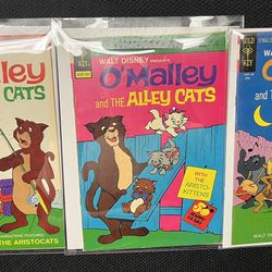 Lot of 3 Walt Disney Gold Key O’Malley and the Alley Cats #1, #5, and #9 1970’s Comics 