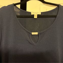 Dressbarn Women’s 2X Navy Blue Tunic Top 3/4 Sleeve Keyhole Neck Flowy Plus Size