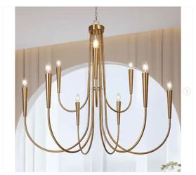 41.3 in. Classic 9-Light Plating Brass 2-Tier Candlestick  Chandelier with Curvy Arms Light Fixture