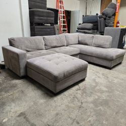 Can Deliver! Light Gray Sectional With Chaise Sofa Couch + Ottoman