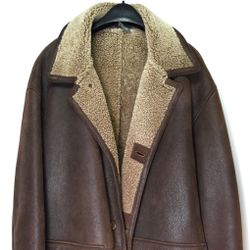 Bally Men’s Brown Suede Nabuk Shearling Leather Mouton Ach Jacket Size 54 Italy