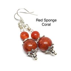 Red Sponge Genuine Coral Handmade Earrings