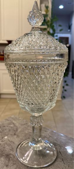 Clear Pressed Glass Diamond Point Apothecary Jar with Lid by Tiara