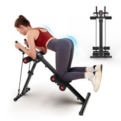 Foldable Waist Trainer Ab Cruncher Strength Training Machine with Resistance Bands