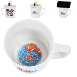 Aquincup 3D Ceramic Clownfish Coffee Cup: Color-Changing, Hand-Painted Mermaid Lid, Glow-in-Dark Words - Perfect Funny Gift