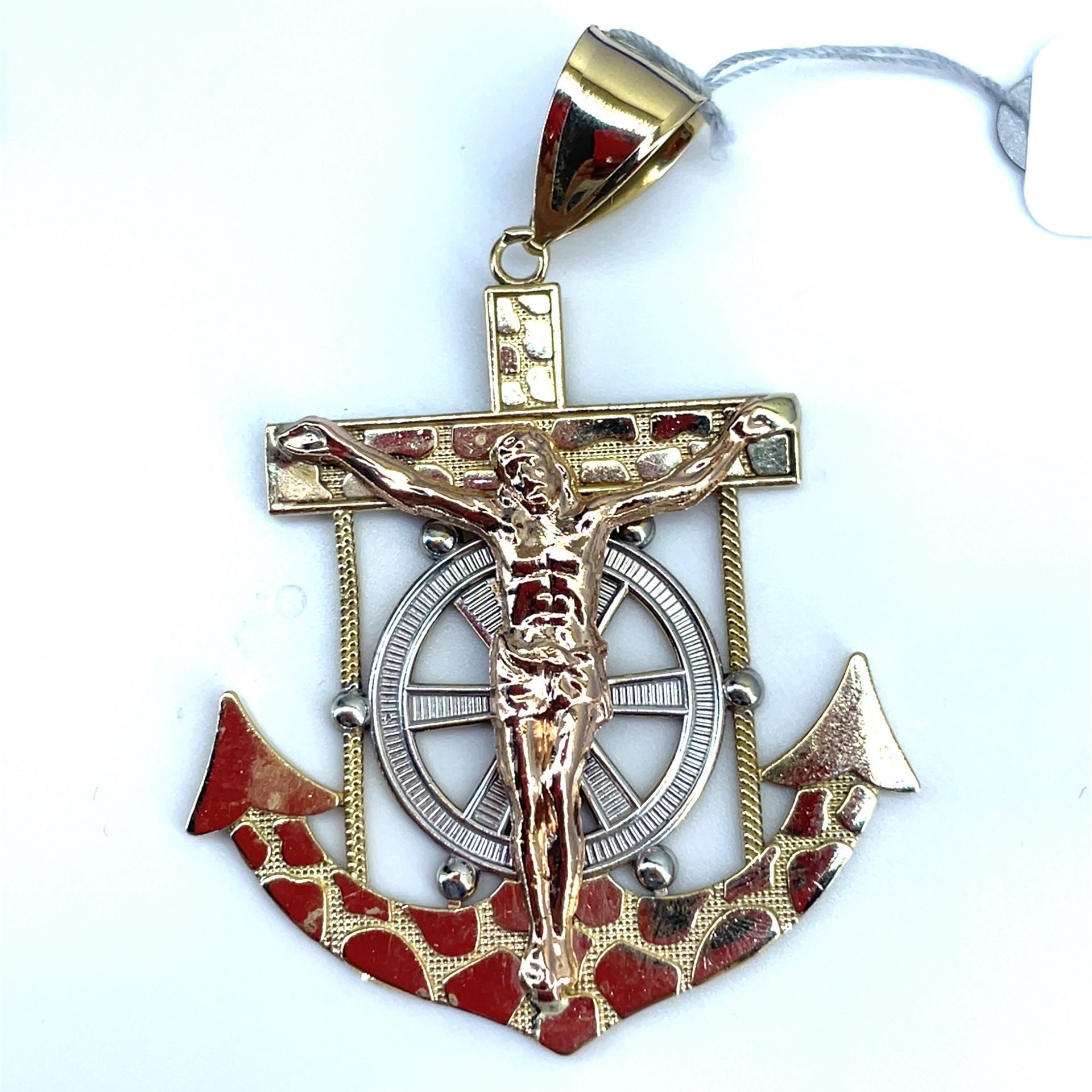 14Kt Tri Color Jesus Cross Anchor Pendant 9.80g 193585/11