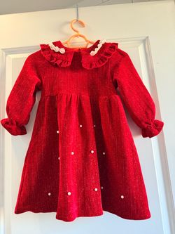 Girls Red Glitter Dress with Pearl Details