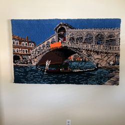 Large Latch Hook Rug Wall Hanging Made By Me.  Grand Canal In Venice Italy.  🇮🇹 57 Inches Wide By 35 Inches Tall 