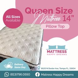 Queen Size Mattress 14 Inch Thick With Pillow Top And Box Springs New From Factory Available All Sizes Same Day Delivery 